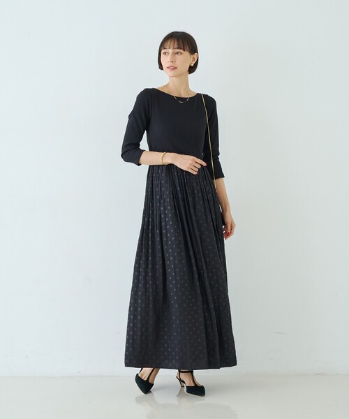 Rouge vif（ルージュヴィフ）の「ドット柄ドッキングワンピース（ワンピース・レディース・ブラック/アイボリー・38/36）」の4枚目の写真