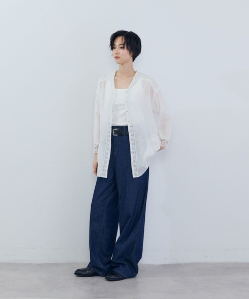 ADIEU TRISTESSE（アデュートリステス）の「インドレースロングブラウス（シャツ/ブラウス・レディース・オフホワイト/ネイビー/グリーン・38）」の5枚目の写真