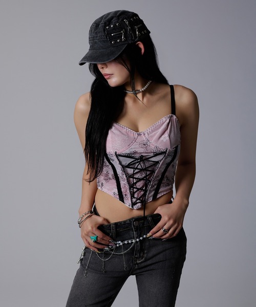 dollslutz(ドルズラッツ)の「【dollslutz】floral lingerie cami /【ドルズラッツ】フローラルランジェリーキャミ(その他トップス・レディース・ピンク・FREE)」の4枚目の写真