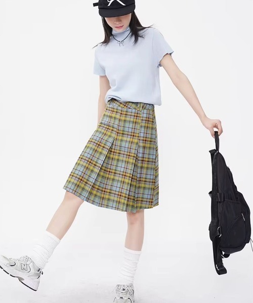 TUNE（チューン）の「【TUNE】ハーフプリーツチェックスカート（スカート・レディース・ブルー・FREE）」の8枚目の写真