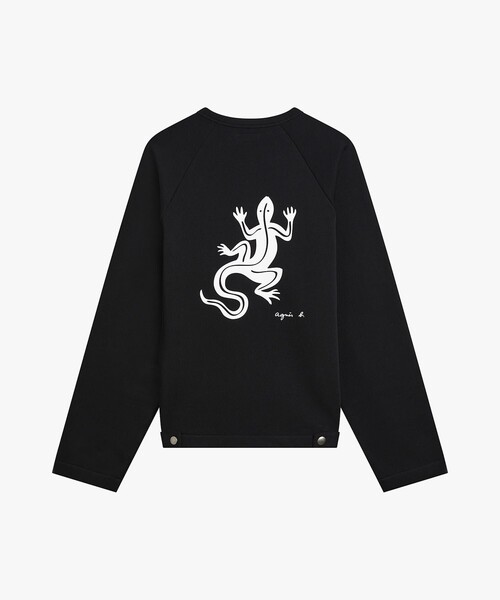 agnes b.(アニエスベー)の「メンズ アイコニック プリント オーガニックコットン 長袖 カーディガン "Lezard"(Tシャツ/カットソー・メンズ・ブラック・2/3/1)」の2枚目の写真