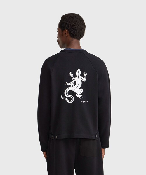 agnes b.(アニエスベー)の「メンズ アイコニック プリント オーガニックコットン 長袖 カーディガン "Lezard"(Tシャツ/カットソー・メンズ・ブラック・2/3/1)」の5枚目の写真