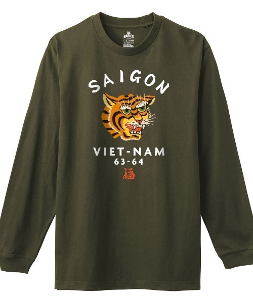 Ol' Basics(オールベーシックス)の「Ol' Basics(オール・ベーシックス) 長袖Tシャツ レディース 虎 タイガー SAIGON ロゴ プリント Tシャツ 長袖 ロンT ロングTシャツ カットソー トップス アメカジ ユニセックス(Tシャツ/カットソー・レディース・ブラック/ホワイト/アーミー/ヘザーグレー・S/XS)」の4枚目の写真