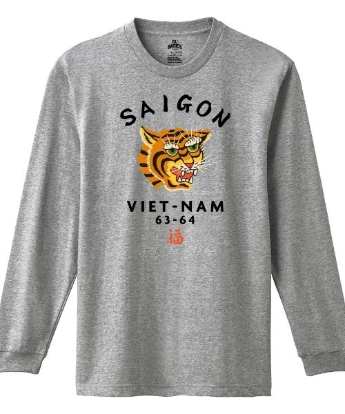 Ol' Basics(オールベーシックス)の「Ol' Basics(オール・ベーシックス) 長袖Tシャツ レディース 虎 タイガー SAIGON ロゴ プリント Tシャツ 長袖 ロンT ロングTシャツ カットソー トップス アメカジ ユニセックス(Tシャツ/カットソー・レディース・ブラック/ホワイト/アーミー/ヘザーグレー・S/XS)」の3枚目の写真
