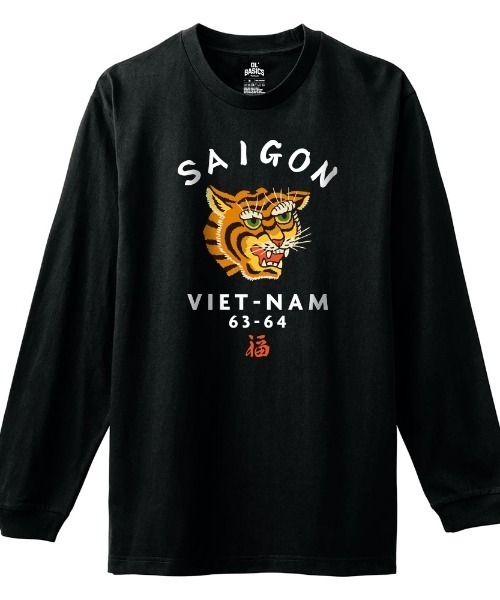 Ol' Basics(オールベーシックス)の「Ol' Basics(オール・ベーシックス) 長袖Tシャツ レディース 虎 タイガー SAIGON ロゴ プリント Tシャツ 長袖 ロンT ロングTシャツ カットソー トップス アメカジ ユニセックス(Tシャツ/カットソー・レディース・ブラック/ホワイト/アーミー/ヘザーグレー・S/XS)」の2枚目の写真