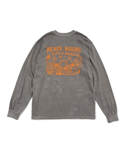 BIGWAVE COLLECTIVE(ビッグウェーブコレクティブ)の「PEACE BEGINS SMILE L/S TEE (TITANIUM)(Tシャツ/カットソー・メンズ・その他・LARGE)」の1枚目の写真