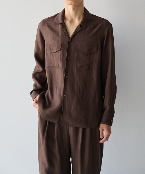 STUDIOUS(ステュディオス)の「【STUDIOUS】Noseason Linen Open Shirts(シャツ/ブラウス・メンズ・ブラック/ナチュラル/ブラウン・3/2/1)」の3枚目の写真