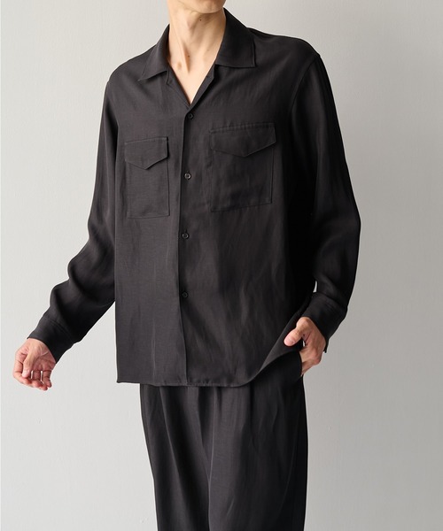 STUDIOUS(ステュディオス)の「【STUDIOUS】Noseason Linen Open Shirts(シャツ/ブラウス・メンズ・ブラック/ナチュラル/ブラウン・3/2/1)」の2枚目の写真