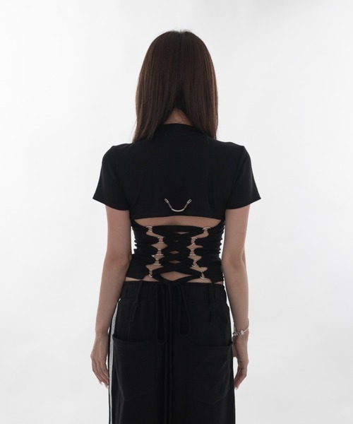 Melviianne（メルヴィアンヌ）の「Open back lace-up tops（Tシャツ/カットソー・レディース・Black/White・SMALL/MEDIUM）」の6枚目の写真