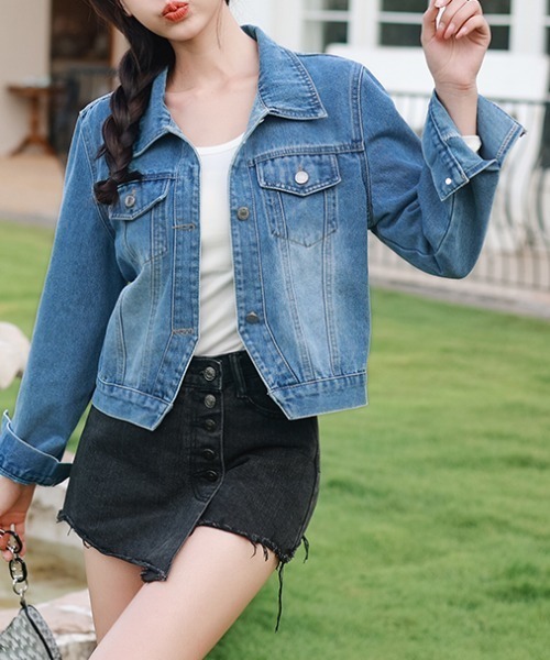 AMAJI(アマジ)の「ショート丈 デニムジャケット(デニムジャケット・レディース・ブルー・X-LARGE/LARGE/MEDIUM/SMALL)」の1枚目の写真