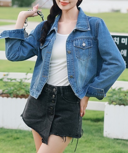 AMAJI(アマジ)の「ショート丈 デニムジャケット(デニムジャケット・レディース・ブルー・X-LARGE/LARGE/MEDIUM/SMALL)」の4枚目の写真