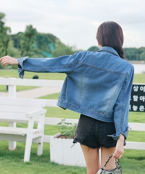 AMAJI(アマジ)の「ショート丈 デニムジャケット(デニムジャケット・レディース・ブルー・X-LARGE/LARGE/MEDIUM/SMALL)」の3枚目の写真