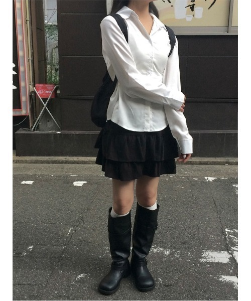 anyonemore(エニワンモア)の「くびれシルエットサイドボタン2WAY長袖シャツ(シャツ/ブラウス・レディース・ホワイト・FREE)」の7枚目の写真
