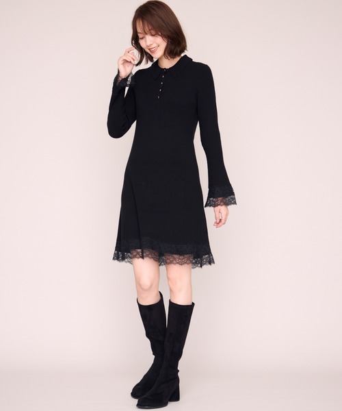 MISCH MASCH（ミッシュマッシュ）の「2026秋冬新作 襟付きレーストリムミニニットワンピース（ワンピース・レディース・ブラック/グレー/ピンク/ワイン・ﾌﾘ-）」の5枚目の写真