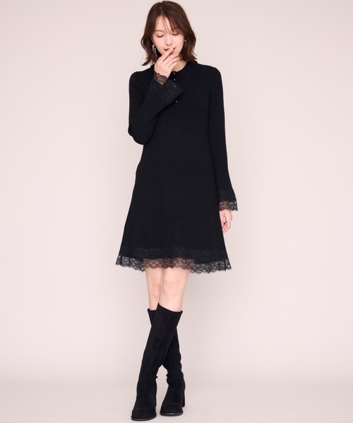 MISCH MASCH（ミッシュマッシュ）の「2026秋冬新作 襟付きレーストリムミニニットワンピース（ワンピース・レディース・ブラック/グレー/ピンク/ワイン・ﾌﾘ-）」の6枚目の写真