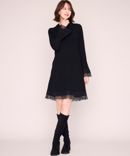 MISCH MASCH（ミッシュマッシュ）の「2026秋冬新作 襟付きレーストリムミニニットワンピース（ワンピース・レディース・ブラック/グレー/ピンク/ワイン・ﾌﾘ-）」の7枚目の写真