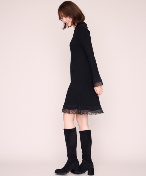 MISCH MASCH（ミッシュマッシュ）の「2026秋冬新作 襟付きレーストリムミニニットワンピース（ワンピース・レディース・ブラック/グレー/ピンク/ワイン・ﾌﾘ-）」の10枚目の写真