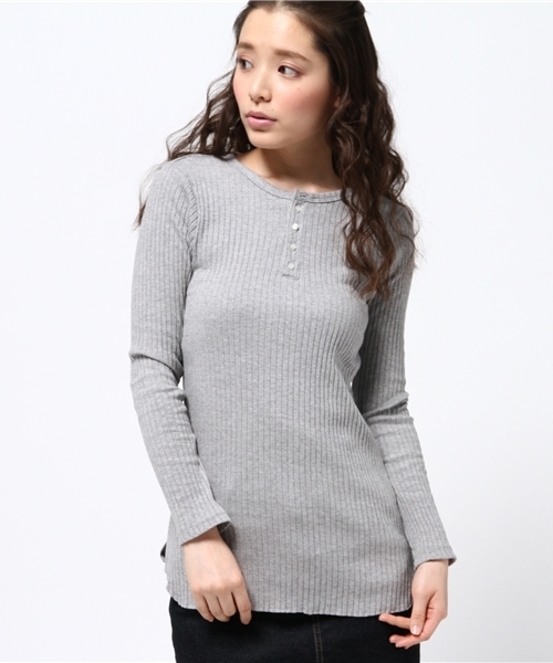 CIAOPANIC（チャオパニック）の「【Ciaopanic】　ヘンリーネックリブPO（Tシャツ/カットソー・レディース・ホワイト/グレー/ネイビー・FREE）」の3枚目の写真