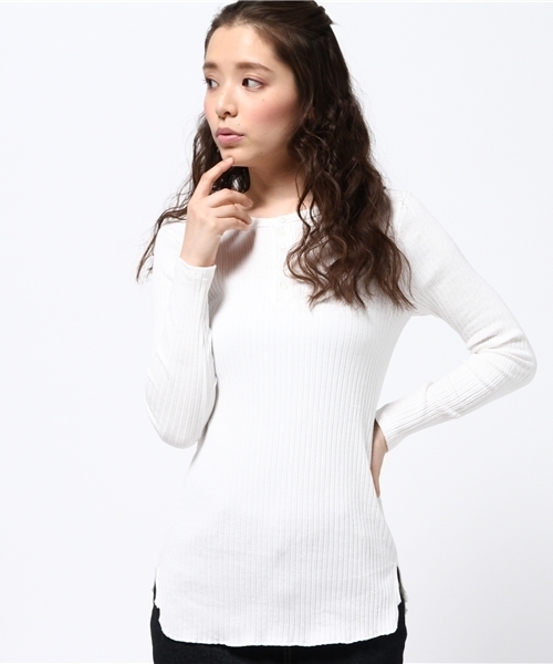 CIAOPANIC（チャオパニック）の「【Ciaopanic】　ヘンリーネックリブPO（Tシャツ/カットソー・レディース・ホワイト/グレー/ネイビー・FREE）」の2枚目の写真