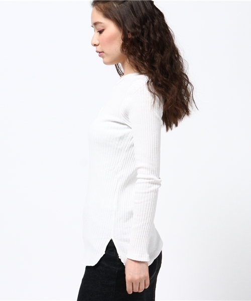 CIAOPANIC（チャオパニック）の「【Ciaopanic】　ヘンリーネックリブPO（Tシャツ/カットソー・レディース・ホワイト/グレー/ネイビー・FREE）」の5枚目の写真