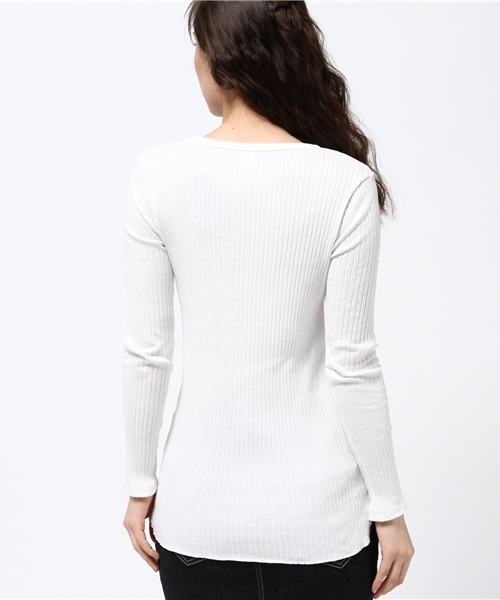 CIAOPANIC（チャオパニック）の「【Ciaopanic】　ヘンリーネックリブPO（Tシャツ/カットソー・レディース・ホワイト/グレー/ネイビー・FREE）」の6枚目の写真