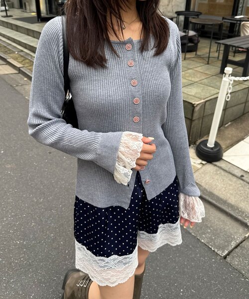 CIAOPANIC(チャオパニック)の「のびのびリブニット袖レースカーディガン(カーディガン/ボレロ・レディース・ブラウン/グレー/ミント/アイボリー・ONE SIZE)」の2枚目の写真