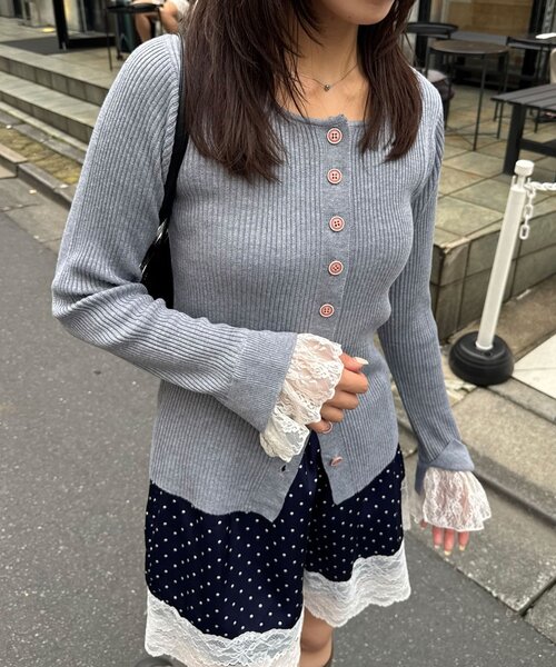 CIAOPANIC(チャオパニック)の「のびのびリブニット袖レースカーディガン(カーディガン/ボレロ・レディース・ブラウン/グレー/ミント/アイボリー・ONE SIZE)」の16枚目の写真