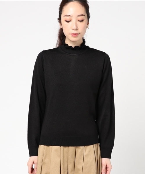 earth music&ecology（アースミュージックアンドエコロジー）の「タートル衿フリルニットプルオーバー（ニット/セーター・レディース・ライトグレー/アイボリー/ブラック/ライトピンク・S/M）」の5枚目の写真