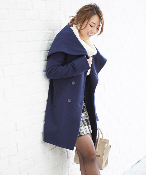 夢展望 ユメテンボウ の 首元あったか大襟フェイクウールコート ステンカラーコート Wear