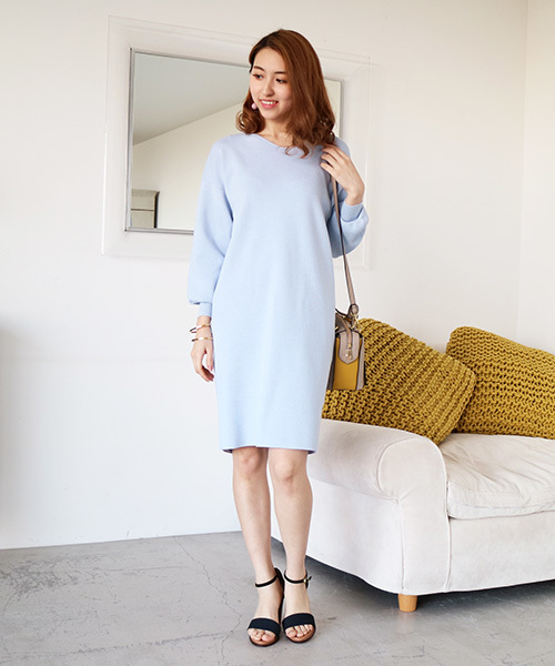 N.（N. Natural Beauty Basic）（エヌエヌナチュラルビューティーベーシック）の「総針サックワンピース（ワンピース・レディース・ベージュ/ネイビー/ホワイト/ブルー・MEDIUM）」の7枚目の写真