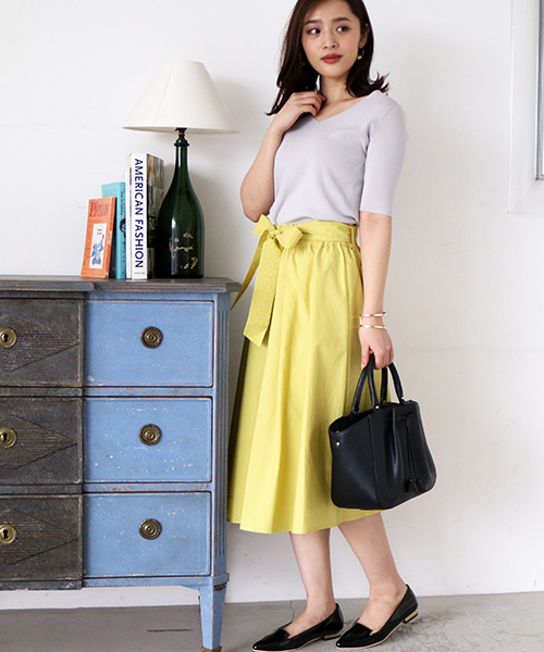 N.（N. Natural Beauty Basic）（エヌエヌナチュラルビューティーベーシック）の「ウエストシャーリングリボンベルトスカート（スカート・レディース・ベージュ/イエロー/ネイビー/レッド・MEDIUM）」の14枚目の写真