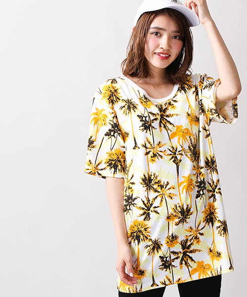 WEGO（ウィゴー）の「WEGO/パームツリープリントカットソー（Tシャツ/カットソー・メンズ・ブルー系その他/オレンジ系その他・MEDIUM/LARGE）」の3枚目の写真