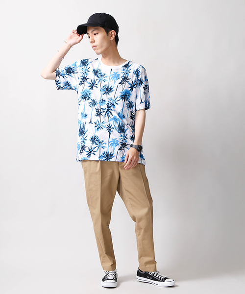WEGO（ウィゴー）の「WEGO/パームツリープリントカットソー（Tシャツ/カットソー・メンズ・ブルー系その他/オレンジ系その他・MEDIUM/LARGE）」の4枚目の写真