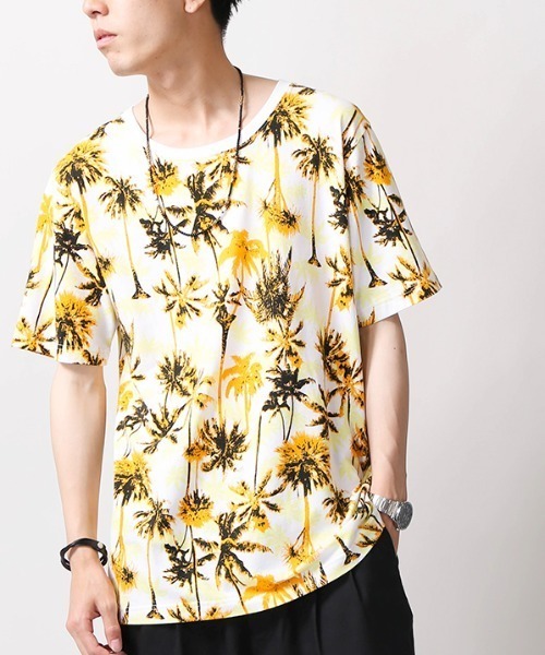 WEGO（ウィゴー）の「WEGO/パームツリープリントカットソー（Tシャツ/カットソー・メンズ・ブルー系その他/オレンジ系その他・MEDIUM/LARGE）」の2枚目の写真