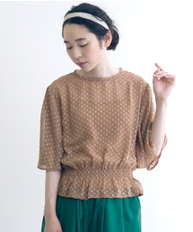 merlot plus | ドット柄シアーウエストギャザードルマンブラウス7026(シャツ/ブラウス)