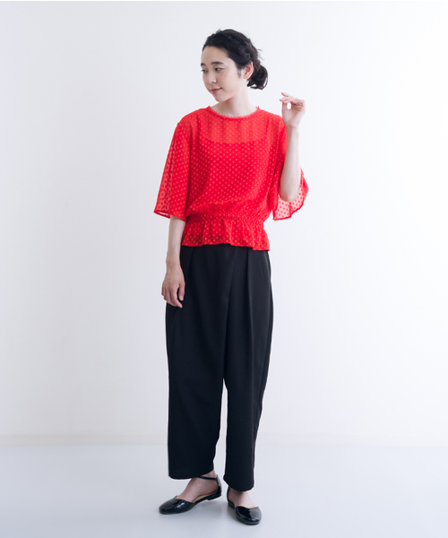 merlot plus（メルロープリュス）の「ドット柄シアーウエストギャザードルマンブラウス7026（シャツ/ブラウス・レディース・レッド/ブラウン/アイボリー/ブラック・FREE）」の20枚目の写真