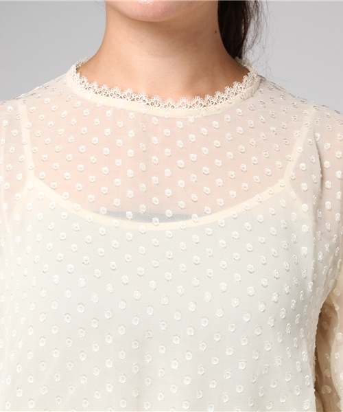 merlot plus（メルロープリュス）の「ドット柄シアーウエストギャザードルマンブラウス7026（シャツ/ブラウス・レディース・レッド/ブラウン/アイボリー/ブラック・FREE）」の8枚目の写真