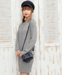 KOBE LETTUCE | [タートルネックorクルーネック]選べる2丈&2neck総ケーブル編みニットワンピース/レディースセーター/無地/神戸レタス[E1536](ワンピース)