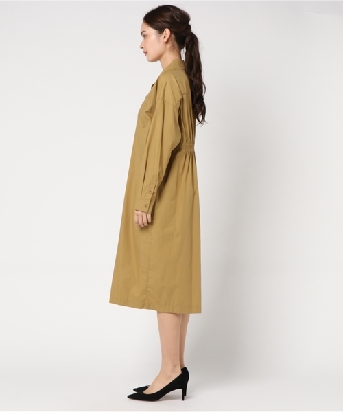 ベージュ 長袖シャツドレス ウエストシャーリング ウエストシャーリングシャツワンピース｜PETAL ONLINE（ペタルオンライン）
