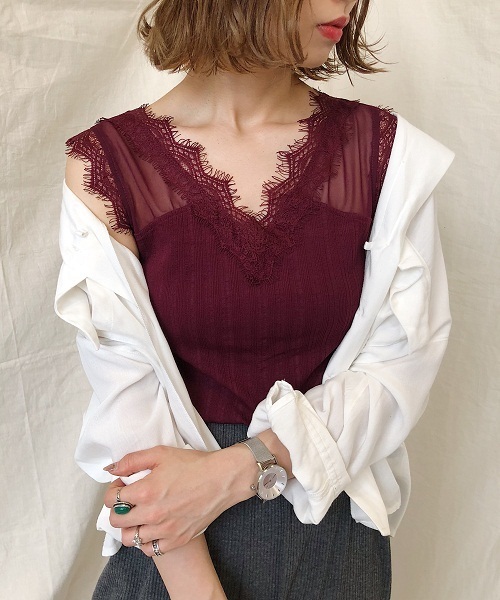 PAGEBOY（ページボーイ）の「シースルーレースキャミ（タンクトップ・レディース・ライトグレー/レッド/ブラック/オフホワイト/ブラウン/シルバー系その他・FREE）」の6枚目の写真