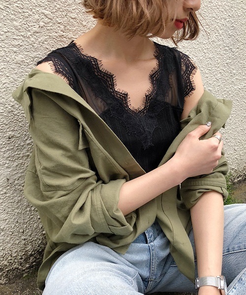 PAGEBOY（ページボーイ）の「シースルーレースキャミ（タンクトップ・レディース・ライトグレー/レッド/ブラック/オフホワイト/ブラウン/シルバー系その他・FREE）」の3枚目の写真