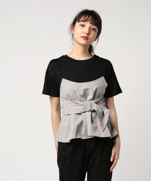 bye bye（バイバイ）の「ペプラムビスチェTOPS（Tシャツ/カットソー・レディース・ライトブルー/ライトブラウン/ブラック・M）」の3枚目の写真