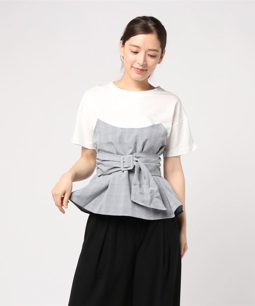 bye bye（バイバイ）の「ペプラムビスチェTOPS（Tシャツ/カットソー・レディース・ライトブルー/ライトブラウン/ブラック・M）」の2枚目の写真