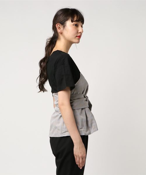 bye bye（バイバイ）の「ペプラムビスチェTOPS（Tシャツ/カットソー・レディース・ライトブルー/ライトブラウン/ブラック・M）」の4枚目の写真