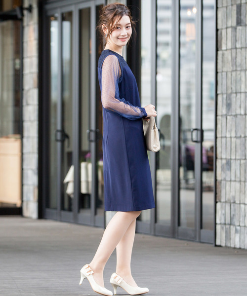 Kana(カナ)の「チュール袖 ショート丈 ワンピース 結婚式 お呼ばれ パーティードレス(ドレス・レディース・ブラック/グレー/ネイビー・M)」の4枚目の写真