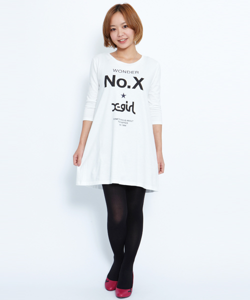 X-girl（エックスガール）の「No.X H/S TEE DRESS（ワンピース・レディース・ブラック/チャコールグレー/ホワイト・2/1）」の2枚目の写真