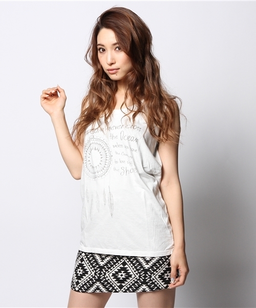 goa（ゴア）の「Cross The Ocean ﾉｰｽﾘｰﾌﾞTOPS（Tシャツ/カットソー・レディース・ホワイト/グレー/グレー系その他/ブルー系その他・FREE）」の2枚目の写真