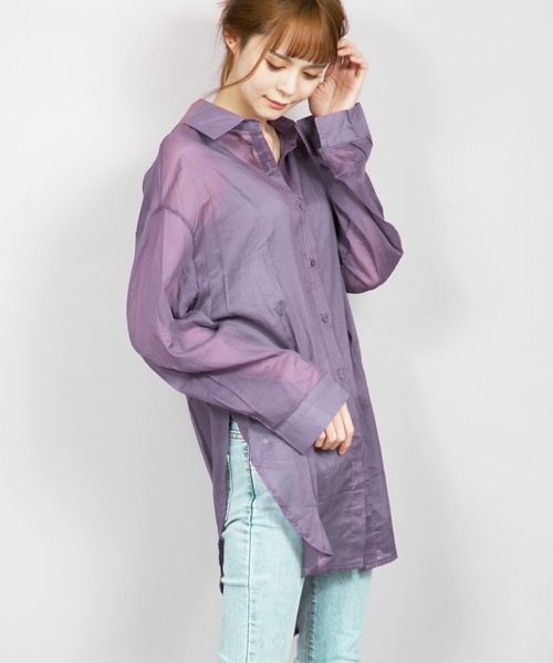 lala Born（ララボーン）の「lalaBorn/コットン長袖シャツ（シャツ/ブラウス・レディース・ホワイト/パープル/ブラウン/グリーン・FREE）」の4枚目の写真