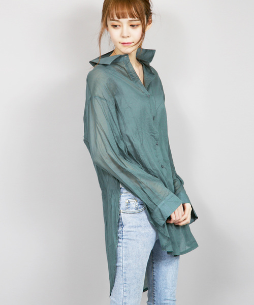 lala Born（ララボーン）の「lalaBorn/コットン長袖シャツ（シャツ/ブラウス・レディース・ホワイト/パープル/ブラウン/グリーン・FREE）」の3枚目の写真