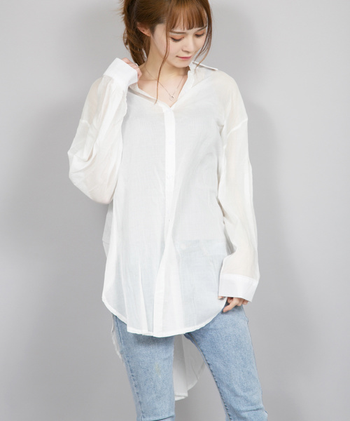 lala Born（ララボーン）の「lalaBorn/コットン長袖シャツ（シャツ/ブラウス・レディース・ホワイト/パープル/ブラウン/グリーン・FREE）」の5枚目の写真